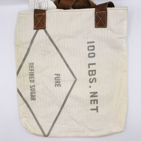 Grainsack Tote Bag, Leather Crossbody Strap, Vintage, Reclaimed Feedsack, Sugar - Picture 2 of 6